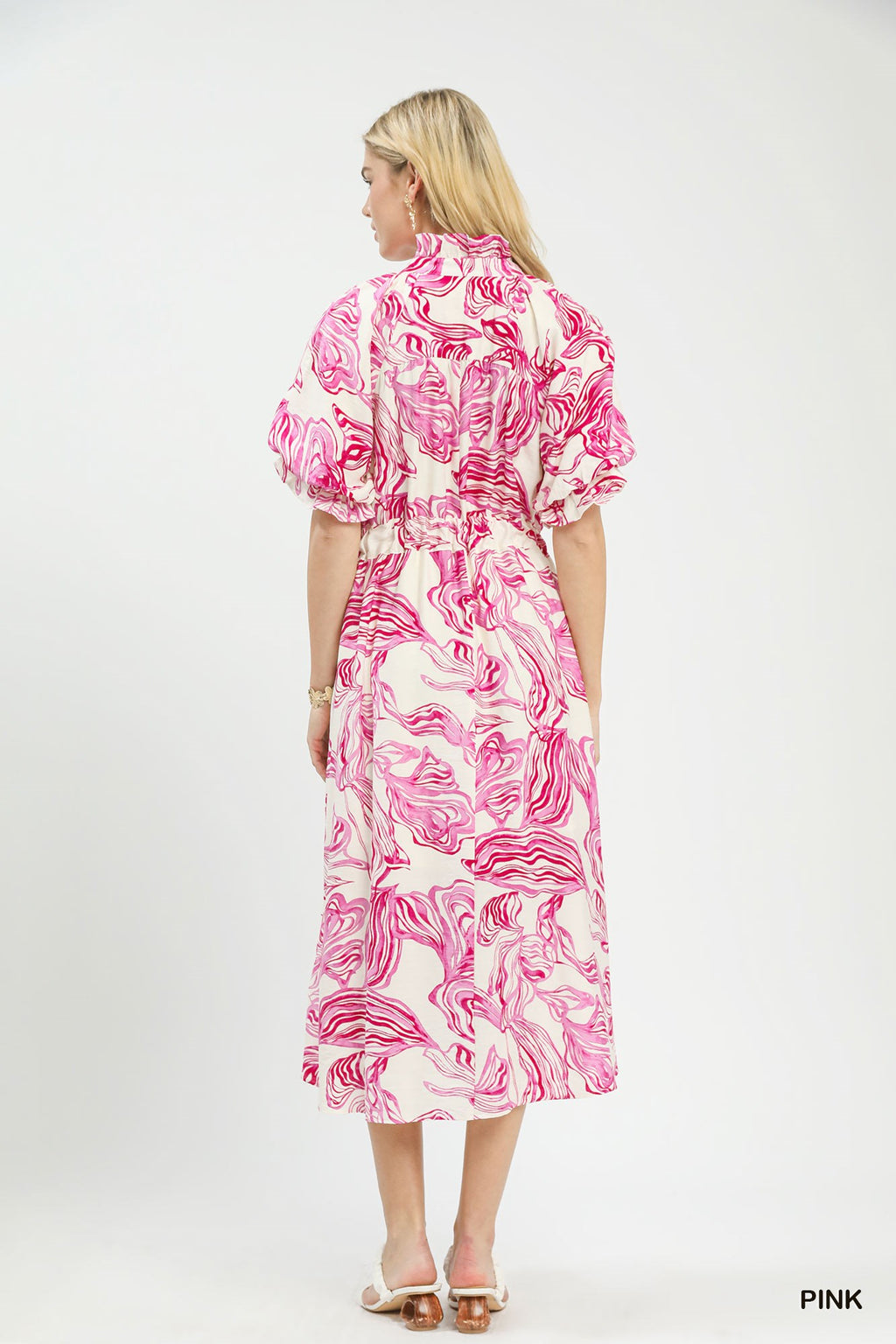 Umgee Abstract Print Smocked Tie Waist Midi Dress - Trendsi | Lola Mariee