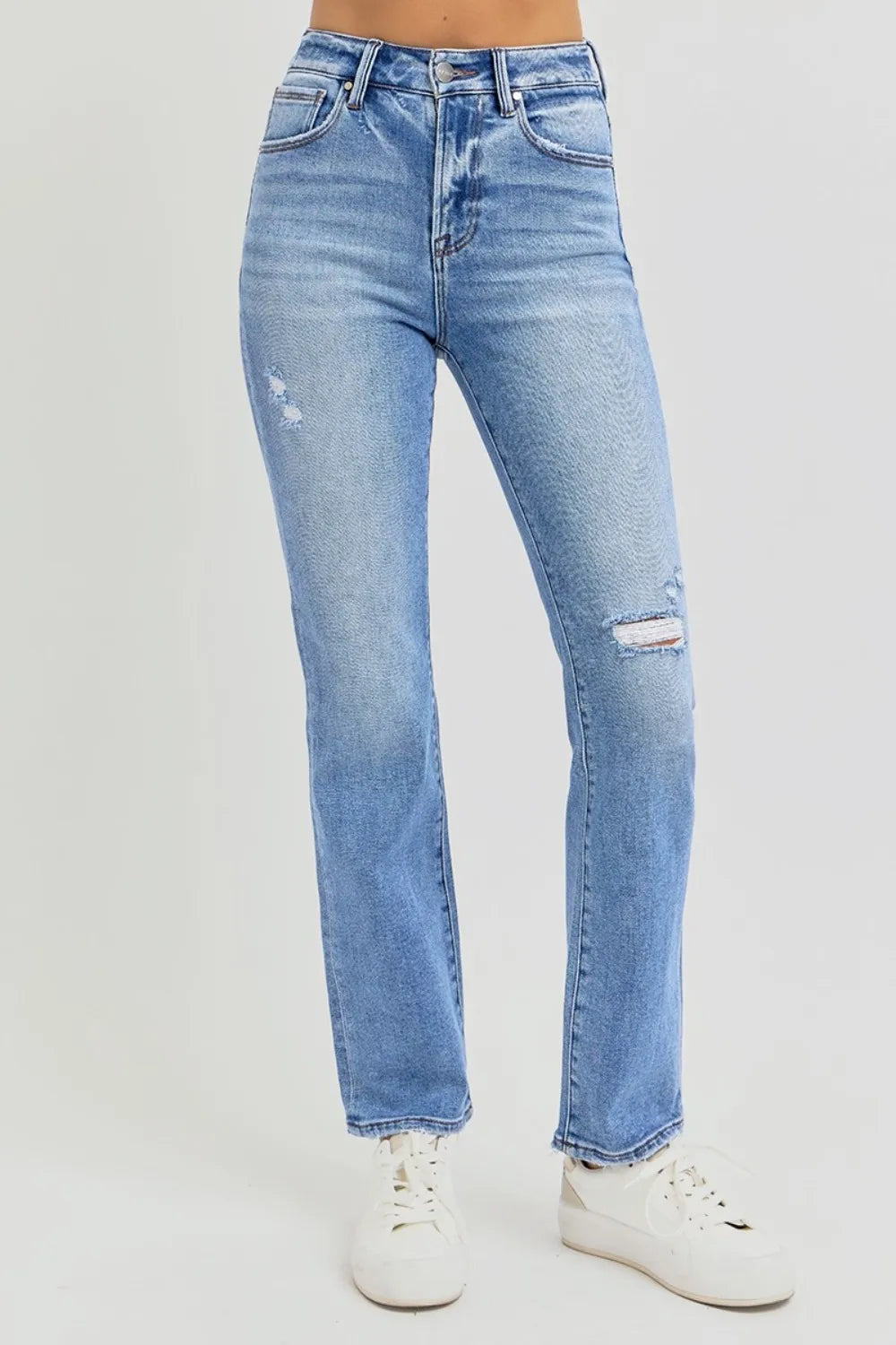 RISEN Full Size Distressed High-Rise Ankle Straight Jeans - LOLA MARIEE | Lola Mariee