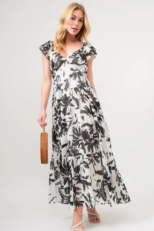 And The Why Ruffled Sleeve Tiered Floral Print Maxi Dress | Lola Mariee
