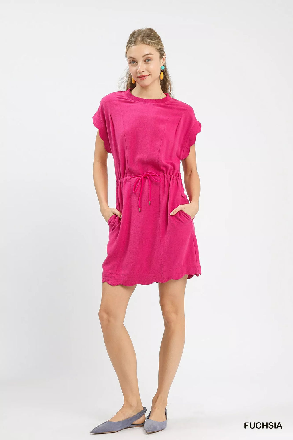 Umgee Linen Blend Scallop Hem Mini Dress - Trendsi | Lola Mariee