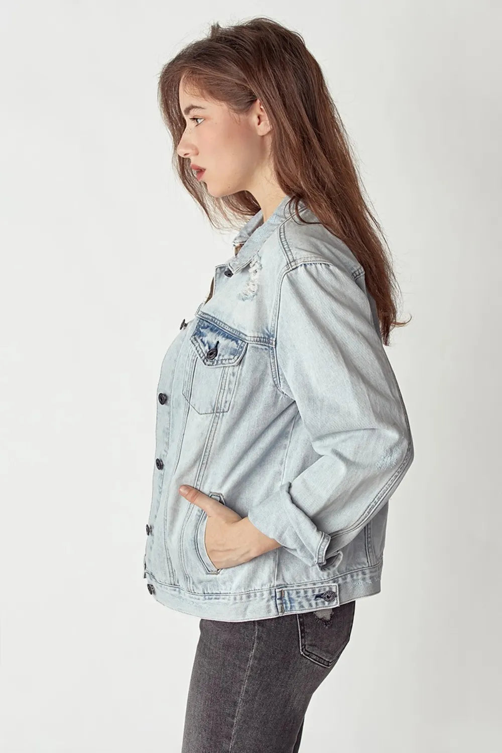 RISEN Distressed Button Up Jacket - LOLA MARIEE | Lola Mariee