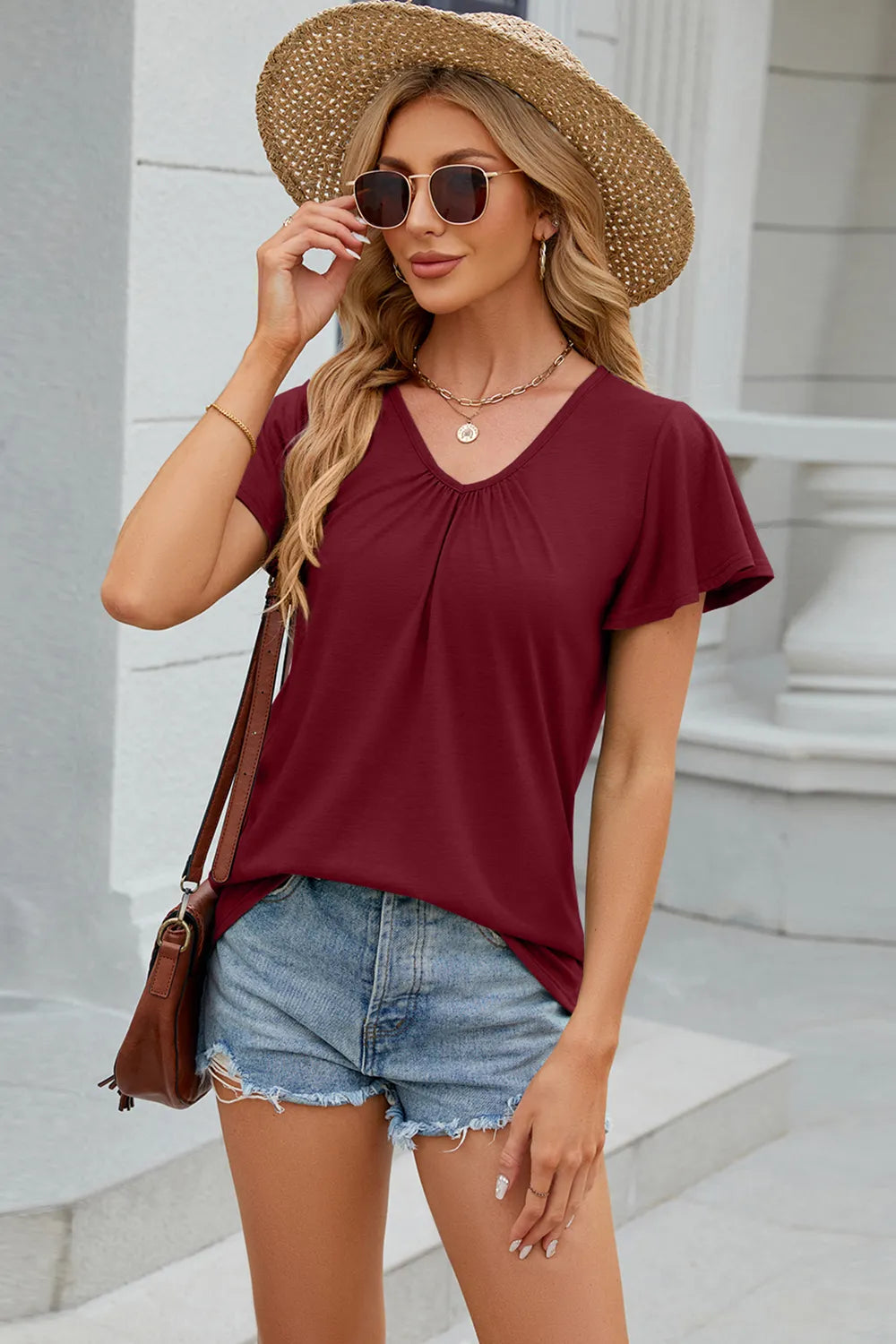 V-Neck Short Sleeve T-Shirt - Trendsi | Lola Mariee