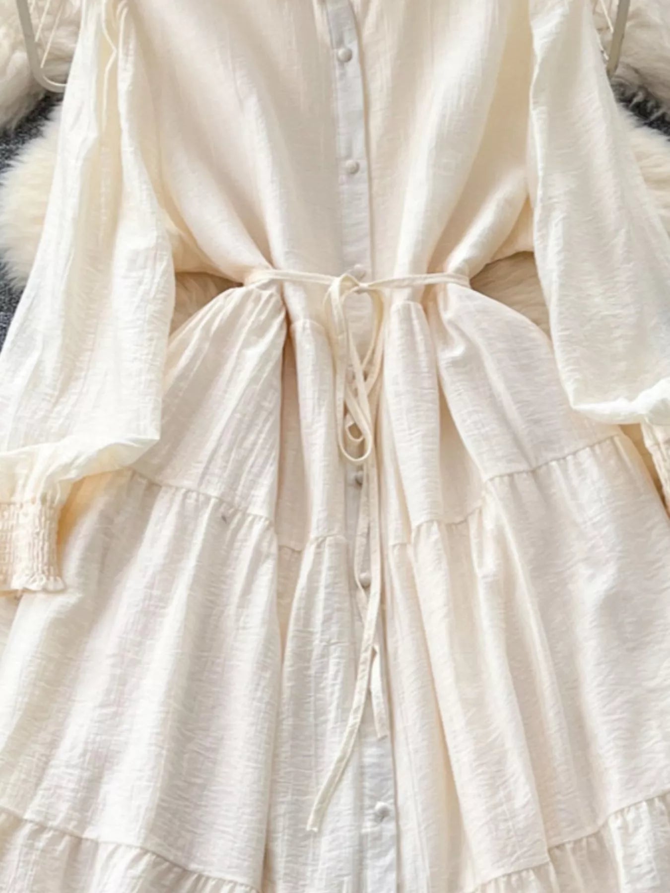 Button Down Tiered Long Sleeve Dress - Trendsi | Lola Mariee