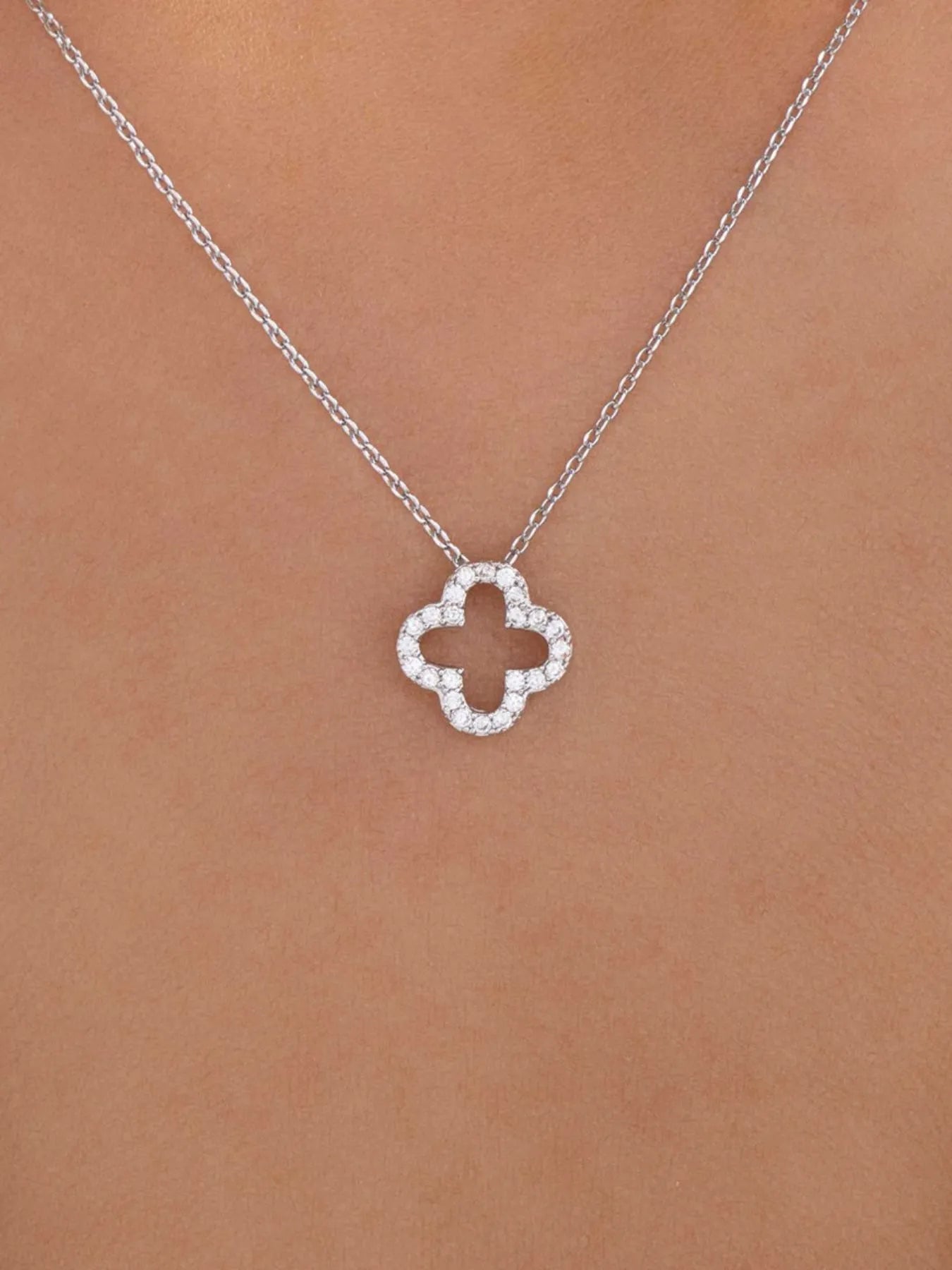 Inlaid Zircon Clover Pendant Necklace – view 2 | Lola Mariee