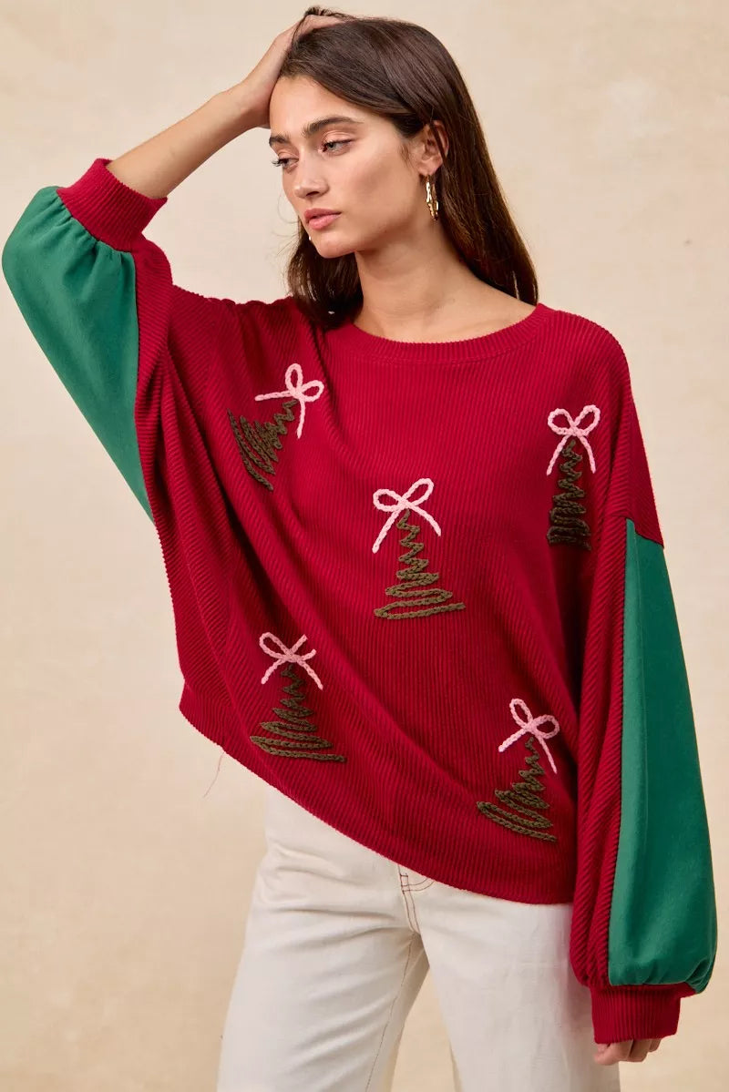 BiBi Christmas Theme Tree Embroidered Sweater - Trendsi | Lola Mariee