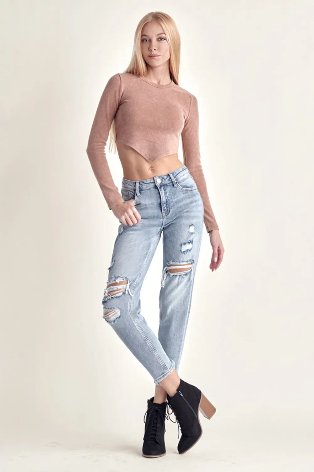RISEN Distressed Slim Cropped Jeans - LOLA MARIEE | Lola Mariee