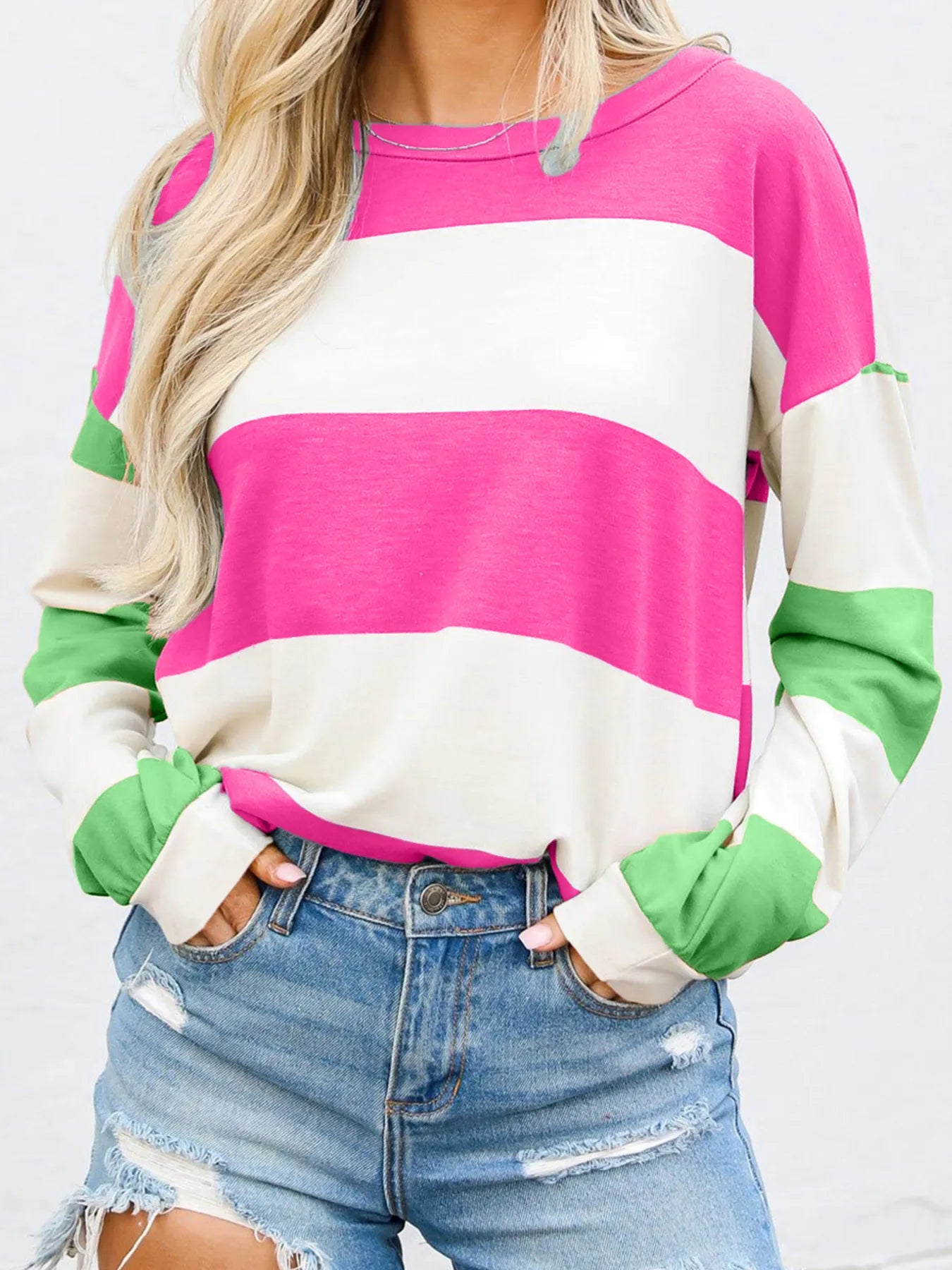 Color Block Drop Shoulder Long Sleeve Top - Trendsi | Lola Mariee