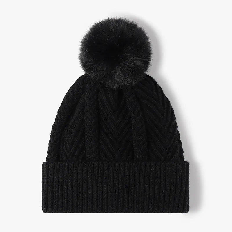 Cable Knit Solid Color Hat with Pompom – view 8 | Lola Mariee