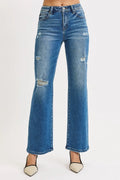 RISEN Full Size High Rise Ankle Straight Front Body Distressed Jeans Plus Size - women's bottoms at Lola Mariee boutique