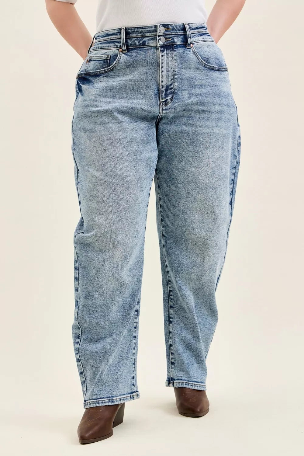 Judy Blue Full Size High Waist Marlow Arc Leg Jeans with Double Waistband Plus Size - Trendsi | Lola Mariee
