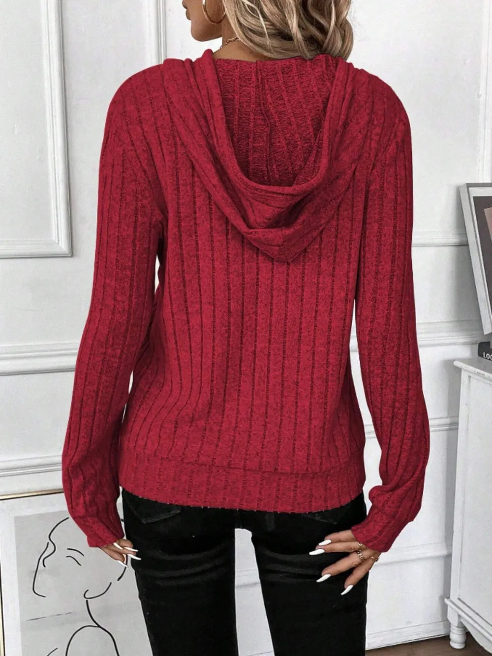 Drawstring Ribbed Long Sleeve Hoodie - Trendsi | Lola Mariee