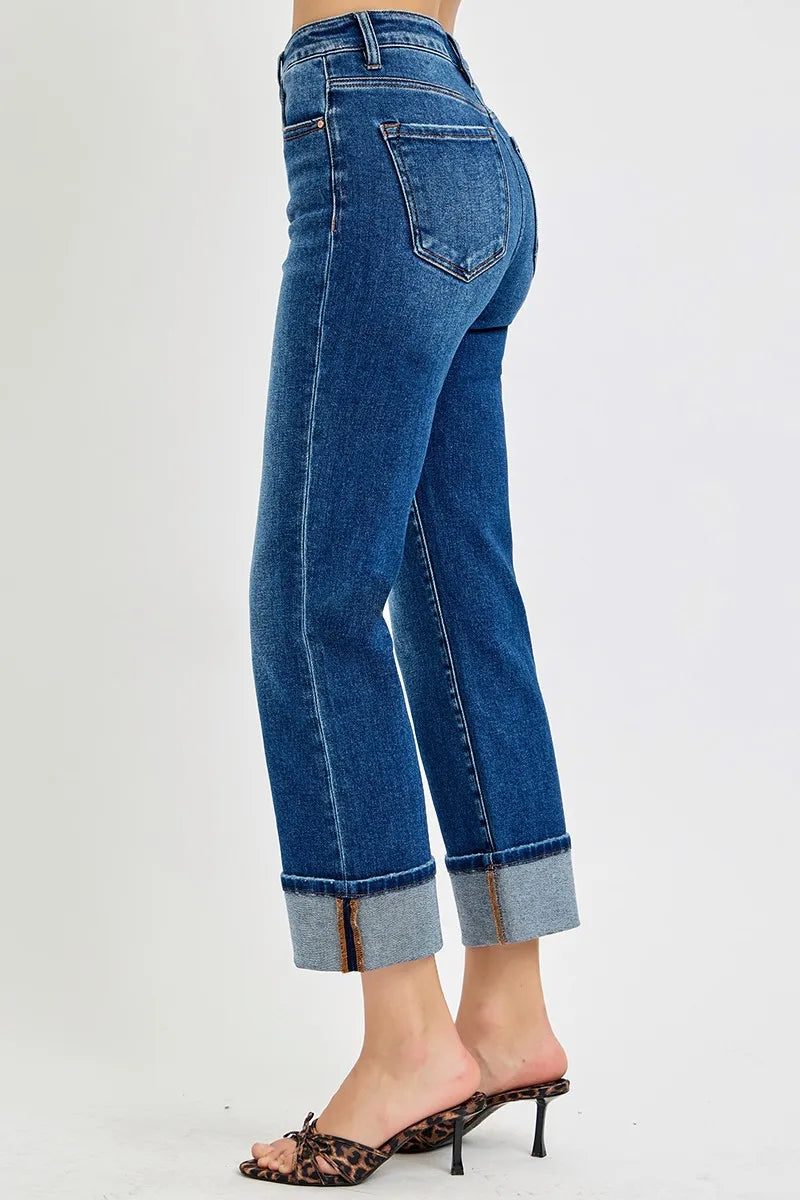 RISEN Full Size High Rise Ankle Straight Cuffed Jeans Plus Size - LOLA MARIEE | Lola Mariee
