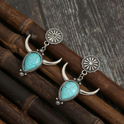Artificial Turquoise Alloy Cow Head Earrings – view 2 | Lola Mariee