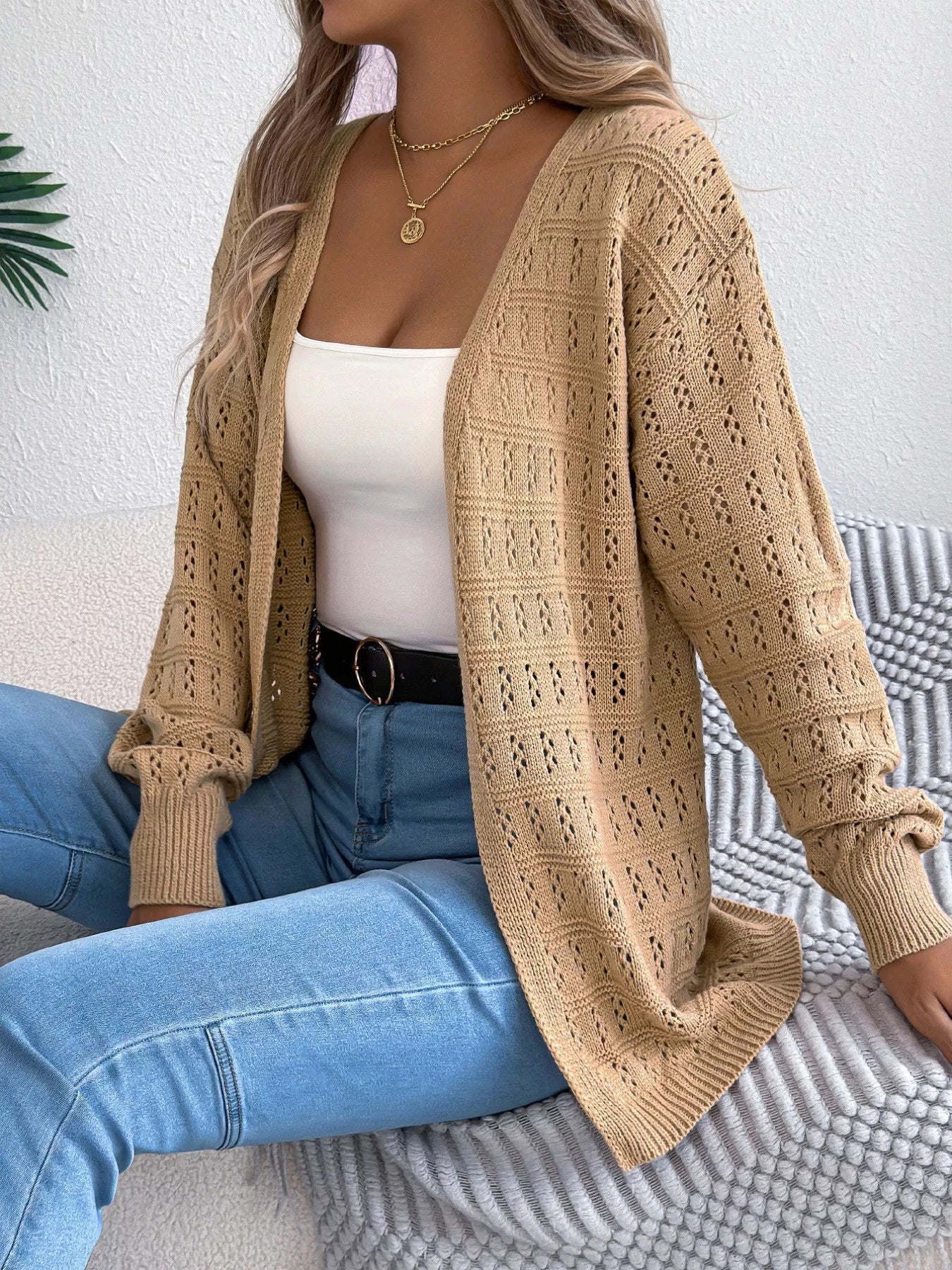 Open-Front Crochet Knit Cardigan – view 7 | Lola Mariee