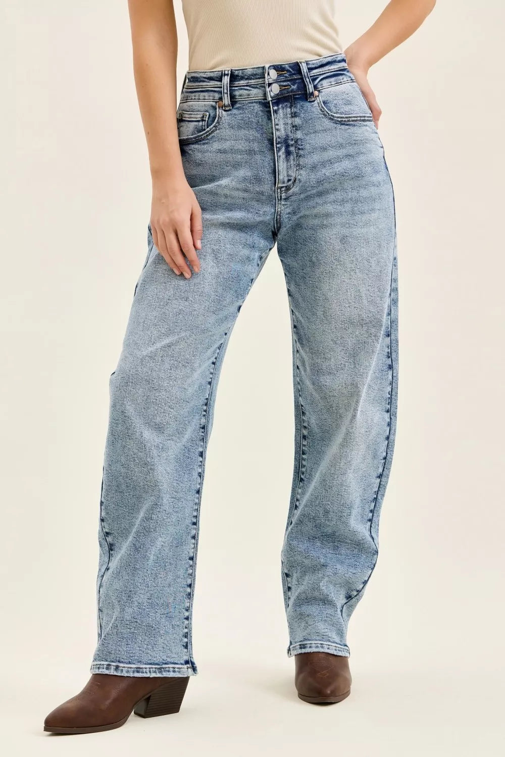Judy Blue Full Size High Waist Marlow Arc Leg Jeans with Double Waistband Plus Size - Trendsi | Lola Mariee