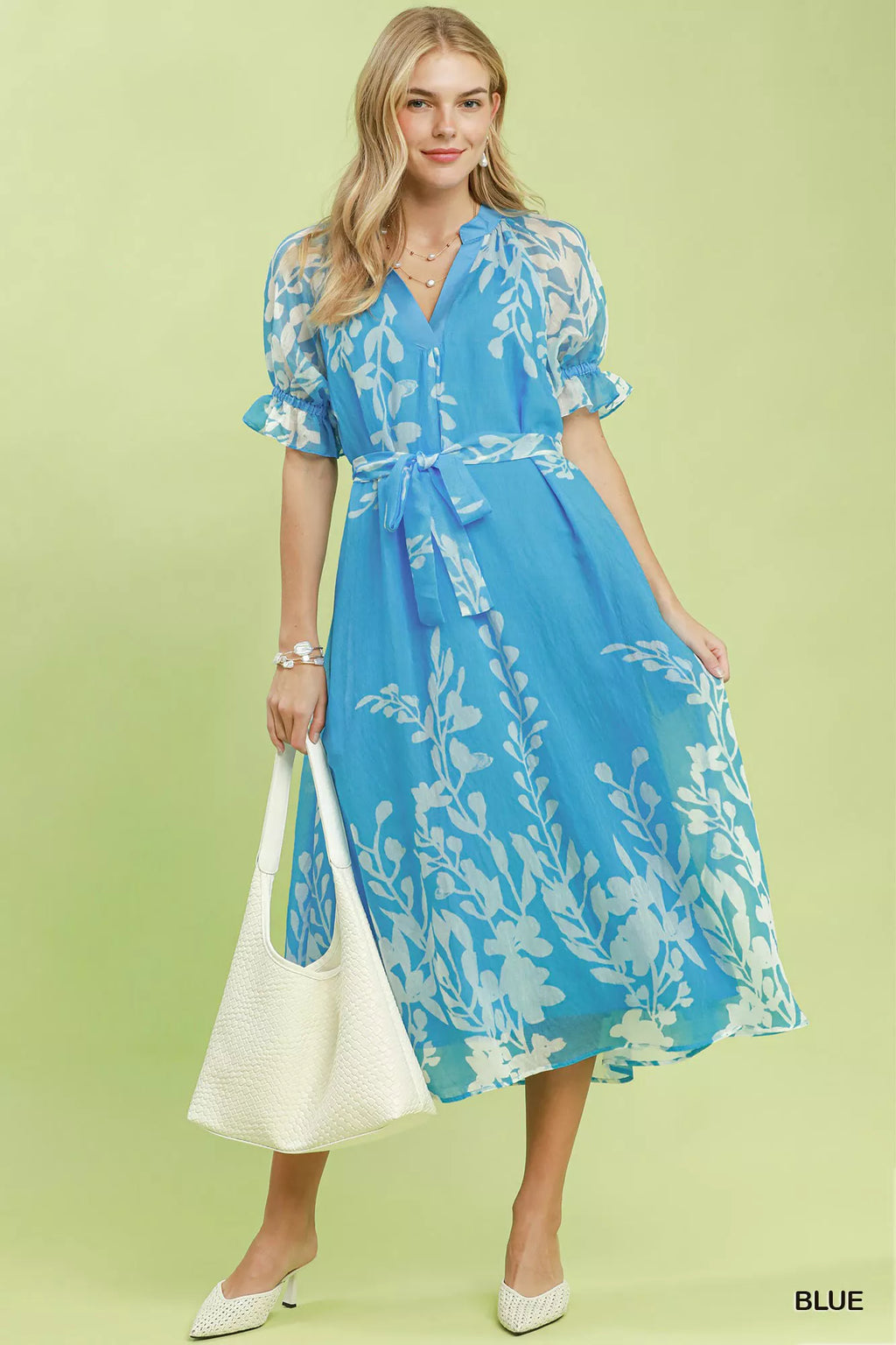 Umgee Floral Print Tie Waist Midi Dress with Side Pockets - Trendsi | Lola Mariee