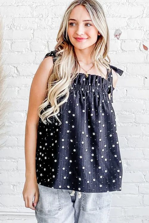 And The Why Daisy Polka Dot Print Ruffle Tank Top – view 2 | Lola Mariee