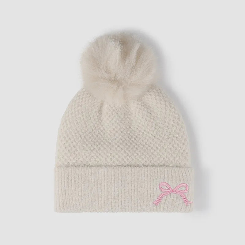Thermal Bow Knit Hat with Pompom – view 6 | Lola Mariee