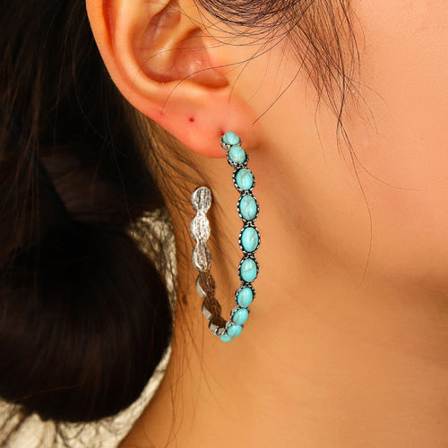 Artificial Turquoise C-Hoop Earrings – view 2 | Lola Mariee