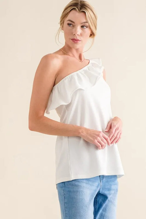And The Why Ruffle One Shoulder Sleeveless Tank Top – view 2 | Lola Mariee