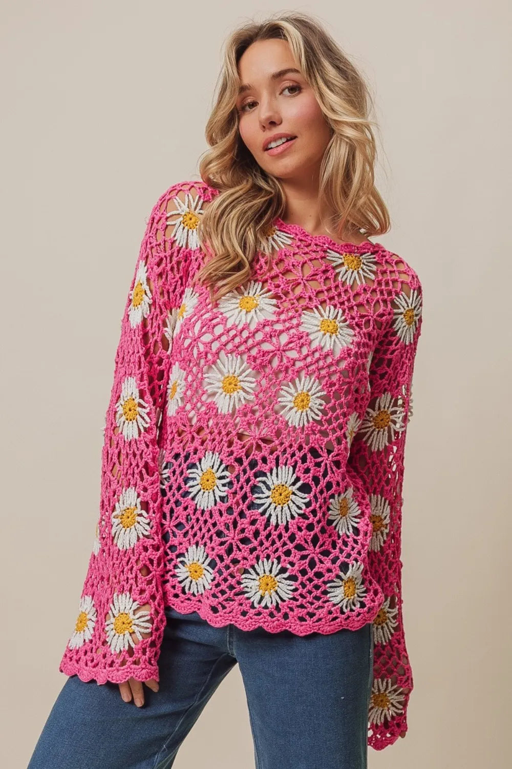 BiBi Floral Crochet Net Lace Cover Up - Trendsi | Lola Mariee