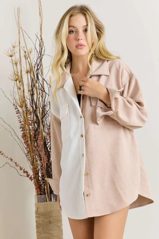 ADORA Color Block Corduroy Shacket – view 5 | Lola Mariee