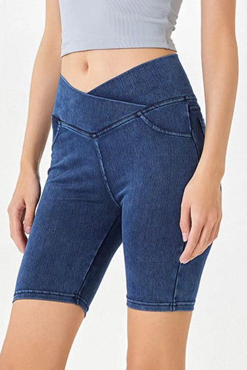 Basic Bae Asymmetrical Waist Denim Shorts with Pockets | Lola Mariee