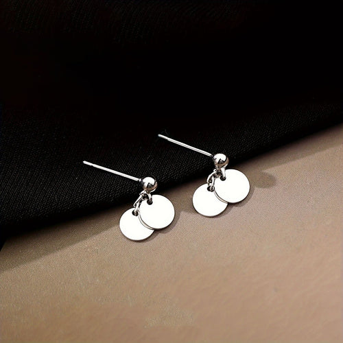 925 Sterling Silver Round Piece Drop Earrings | Lola Mariee