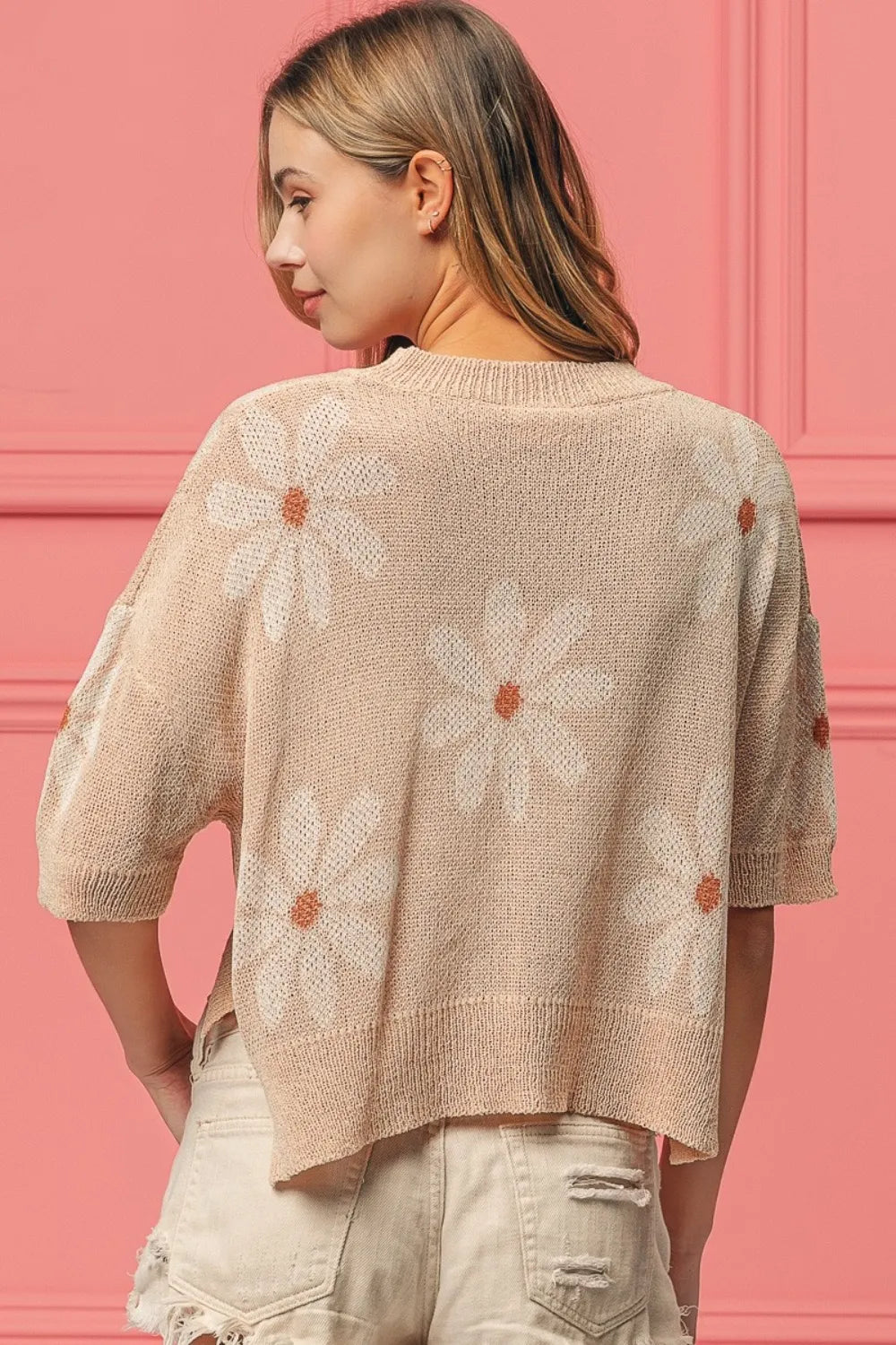 BiBi Floral Pattern Slit Sweater - Trendsi | Lola Mariee