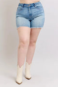 Judy Blue Plus Size High Waist Western Embroidery Detail Cut Off Denim Shorts - women's bottoms at Lola Mariee boutique