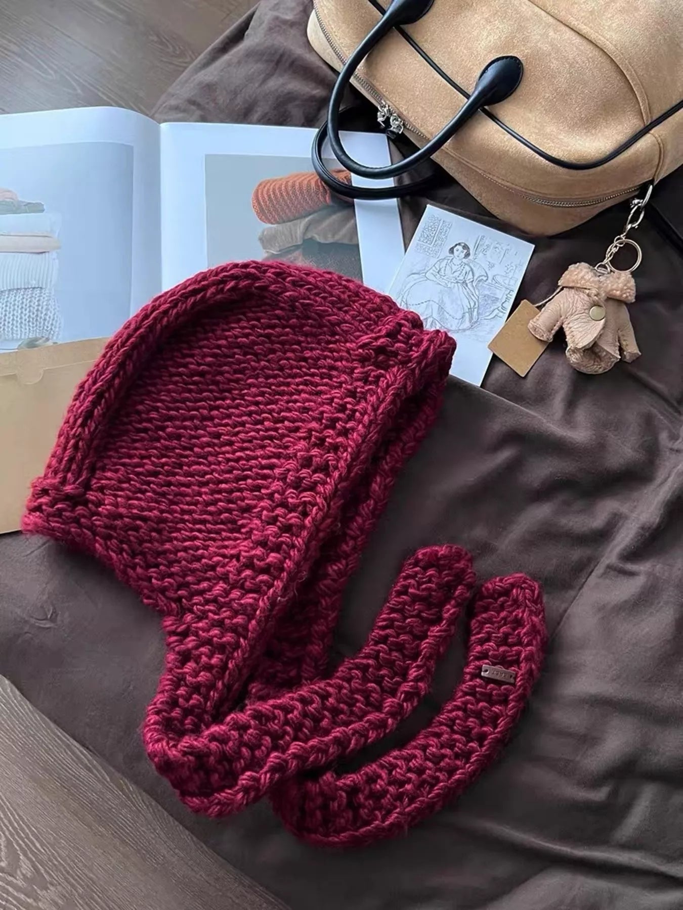 Knitted Hooded Scarf Hat – view 6 | Lola Mariee