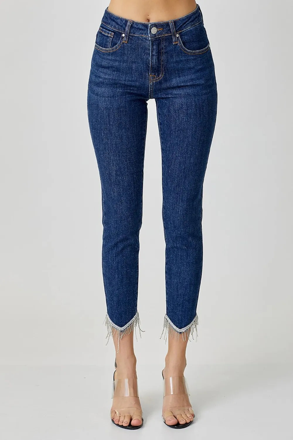 RISEN Full Size Embellished Mid Rise Crop Skinny Jeans - LOLA MARIEE | Lola Mariee