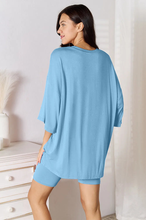 Basic Bae Bamboo Full Size Round Neck Drop Shoulder T-Shirt and Shorts Set – view 2 | Lola Mariee