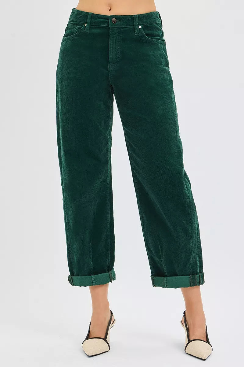 RISEN High Rise Crop Barrel Cordurory Pants - women's top at Lola Mariee boutique