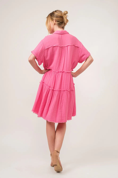 And The Why Full Size Raw Edge Washed Tiered Shirt Dress – view 2 | Lola Mariee