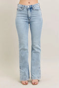Judy Blue Full Size Tummy Control Vintage Wash Side Slit Slim Boot Jeans Plus Size - women's shoes at Lola Mariee boutique