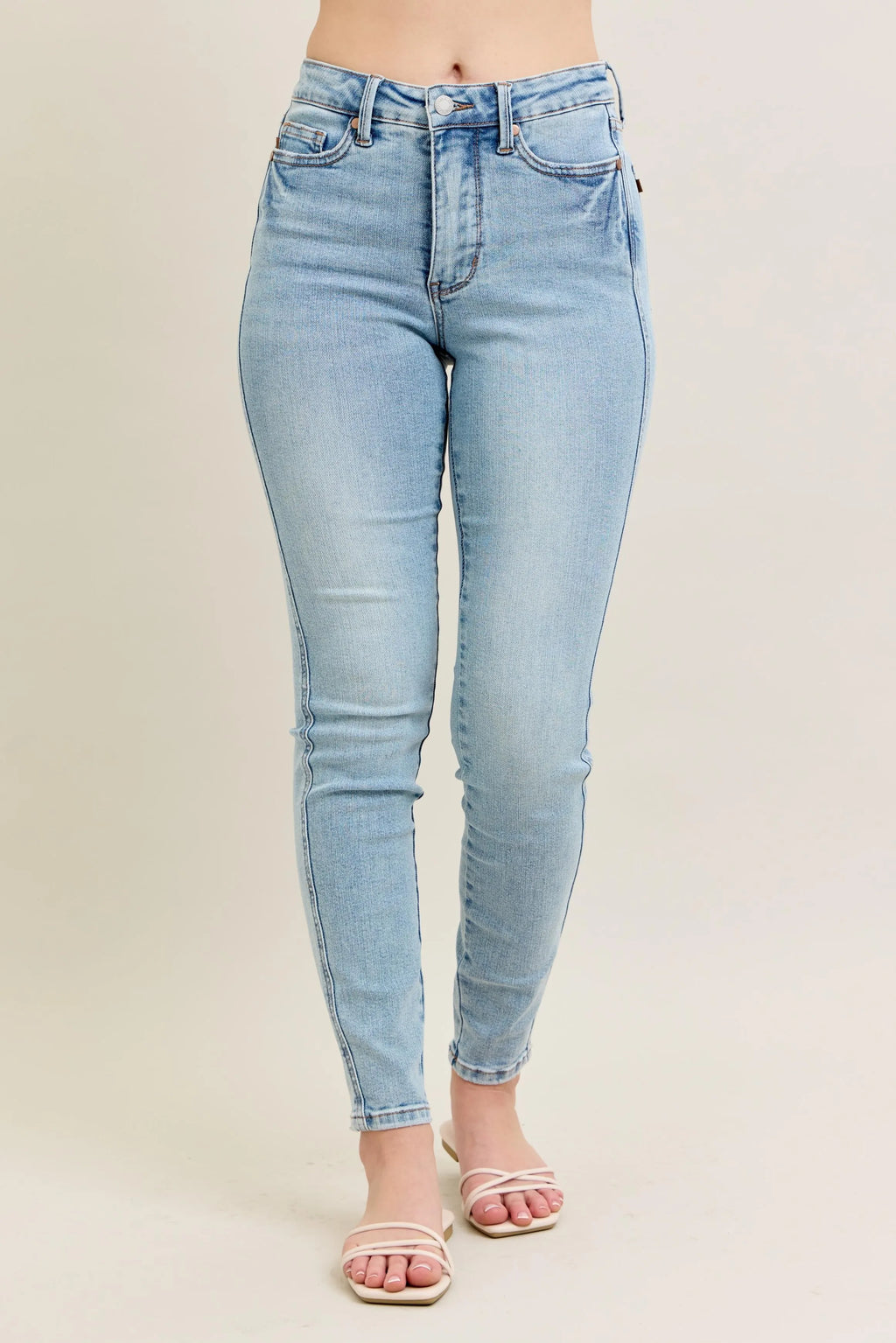Judy Blue Full Size Mr Tummy Control Vintage Wash Skinny Jeans Plus Size - women's bottoms at Lola Mariee boutique