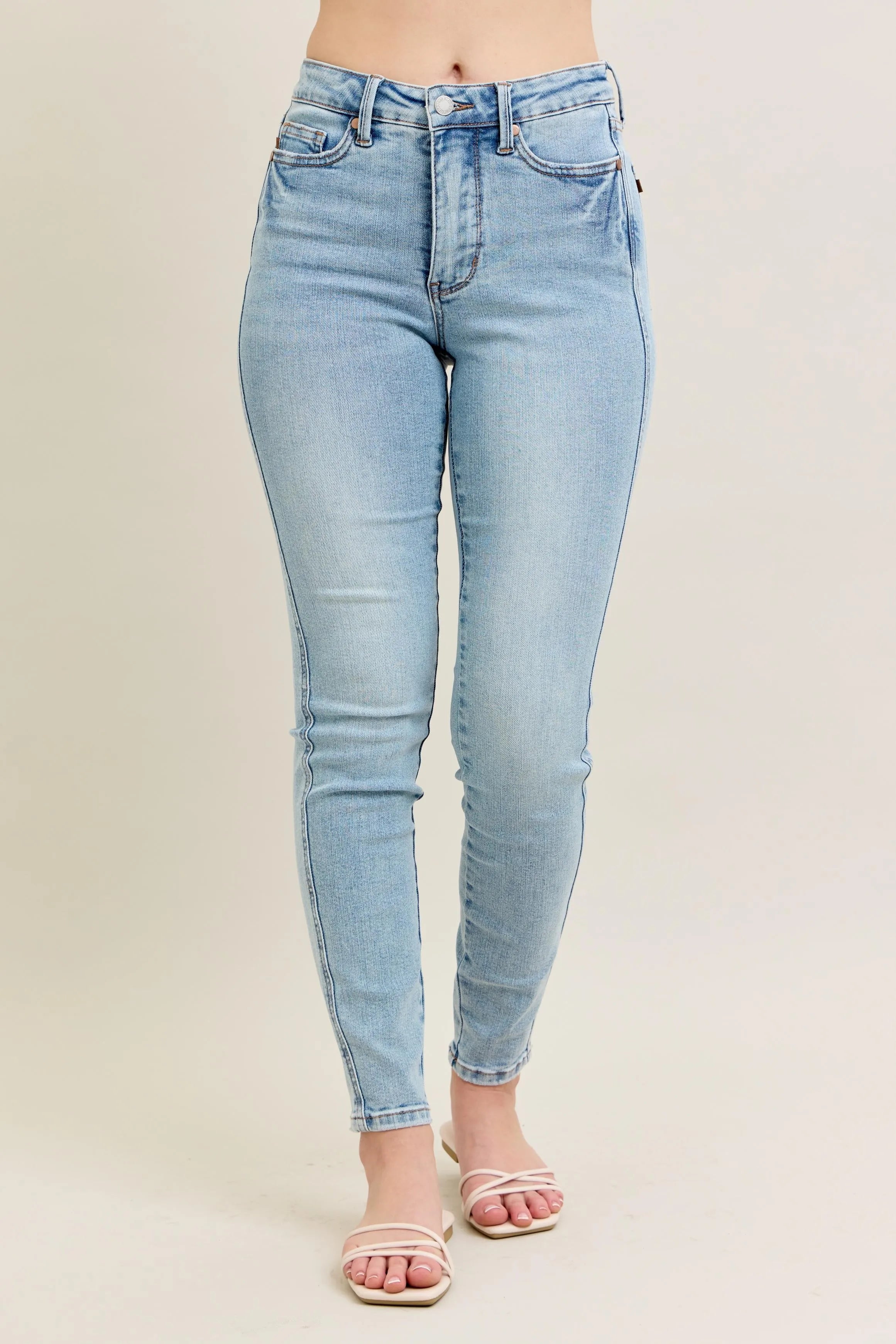 Judy Blue Full Size Mr Tummy Control Vintage Wash Skinny Jeans Plus Size - women's bottoms at Lola Mariee boutique