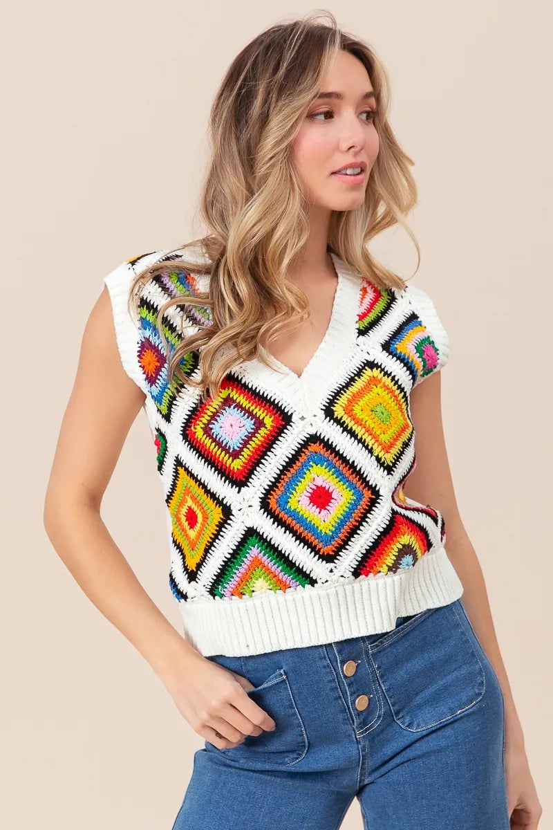 BiBi Diamond Granny Square Sweater Vest - Trendsi | Lola Mariee