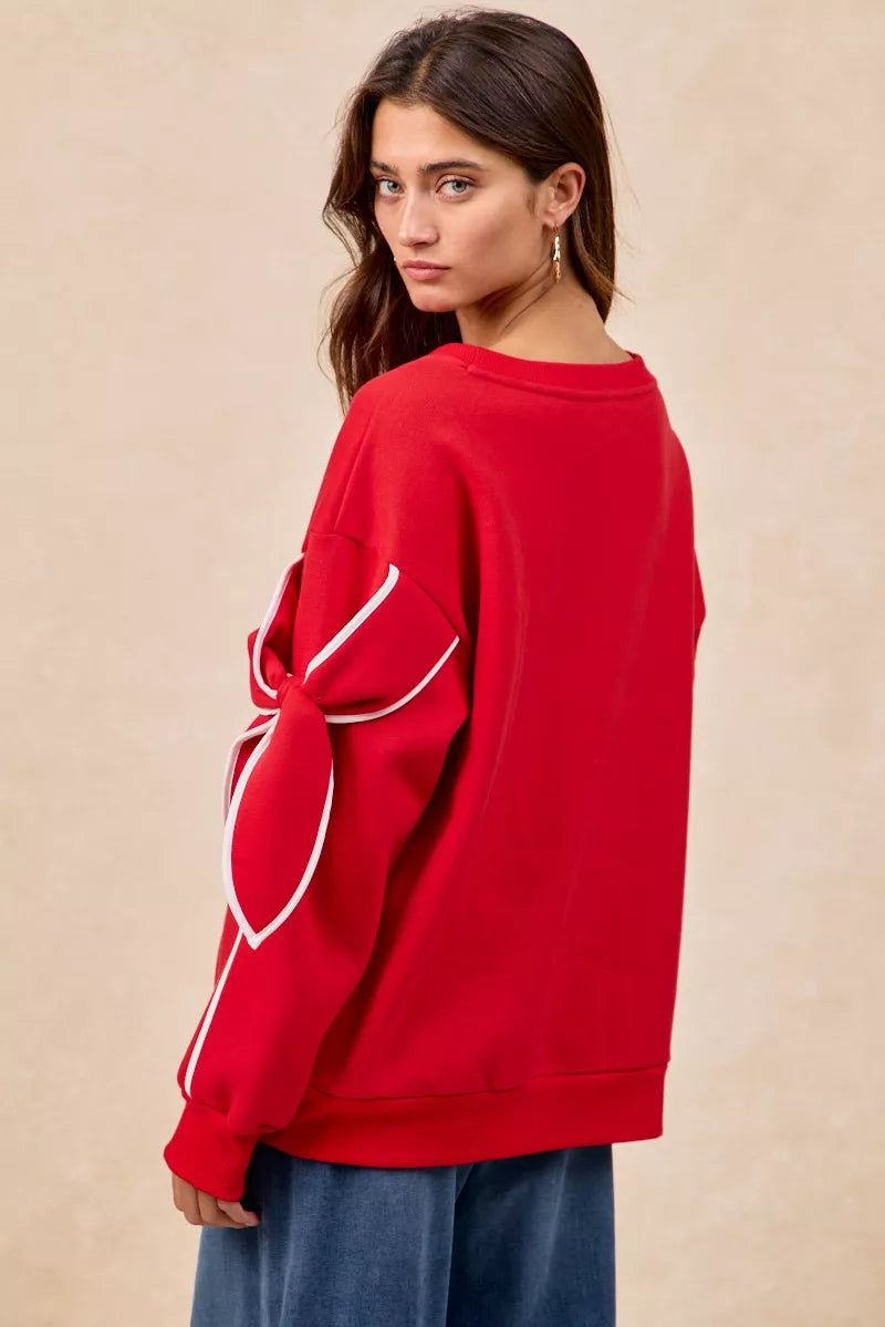 BiBi Bow Detail Sleeves Fleece Sweatshirt - Trendsi | Lola Mariee