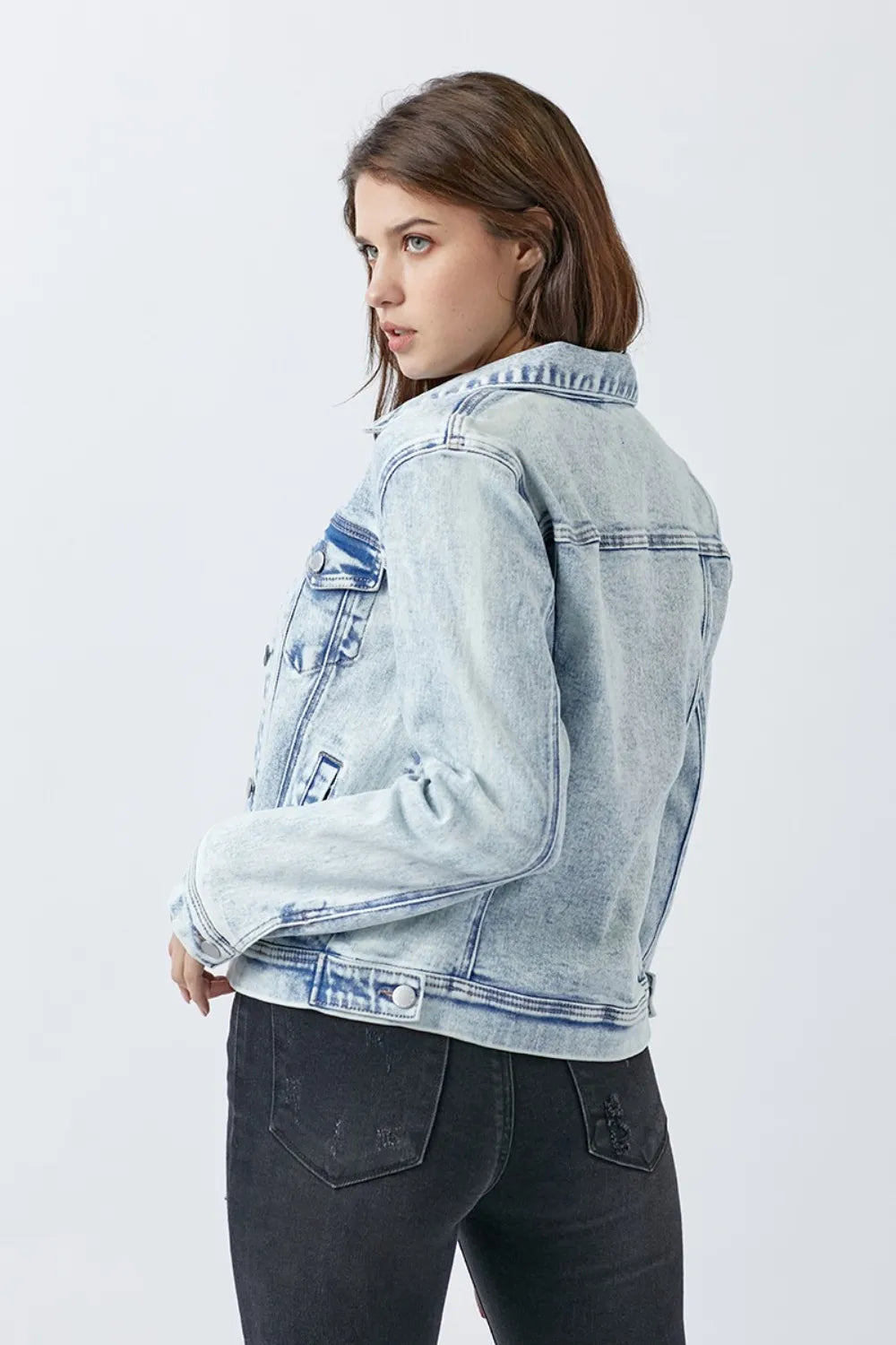 RISEN Button Up Washed Denim Jacket - LOLA MARIEE | Lola Mariee