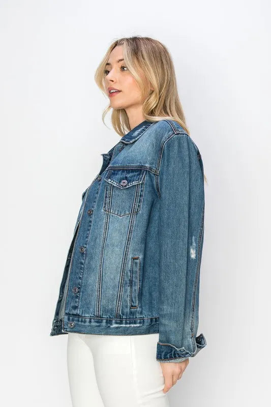 RISEN Full Size Distressed Button Up Jacket - LOLA MARIEE | Lola Mariee