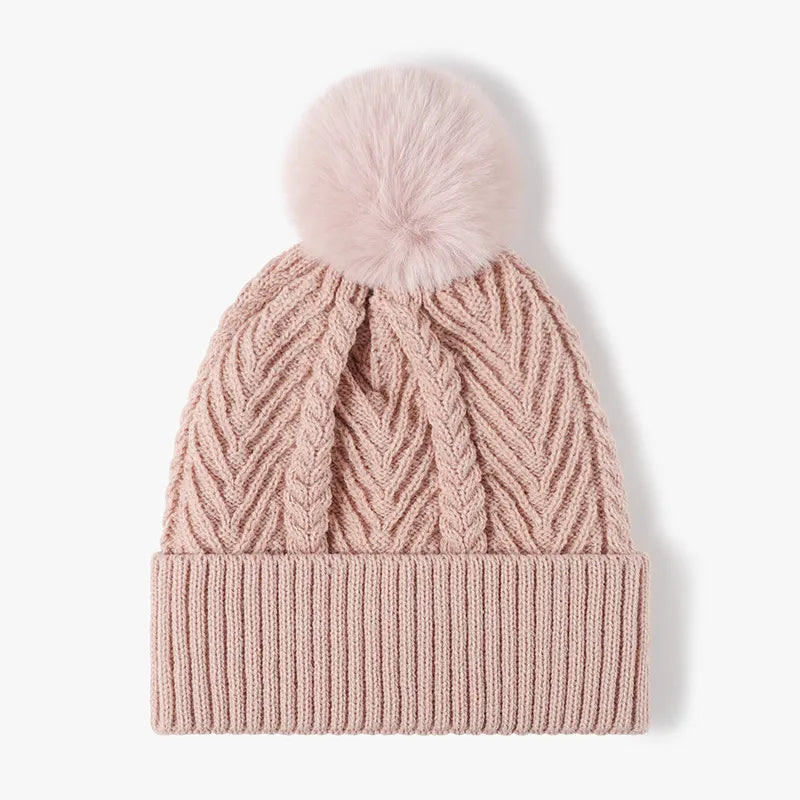 Cable Knit Solid Color Hat with Pompom – view 6 | Lola Mariee