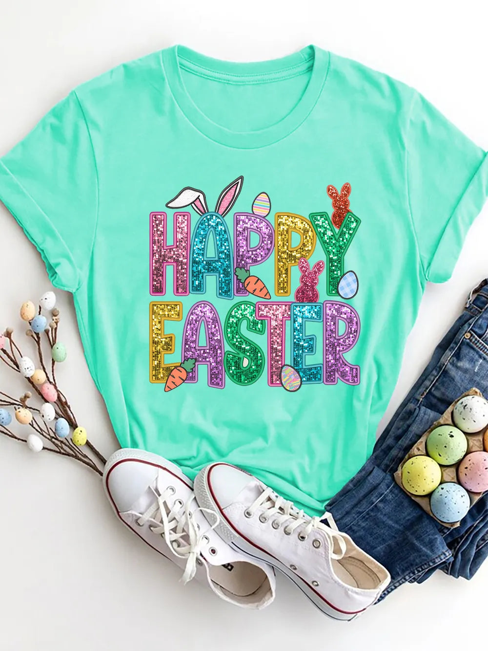 HAPPY EASTER Round Neck Short Sleeve T-Shirt – view 10 | Lola Mariee