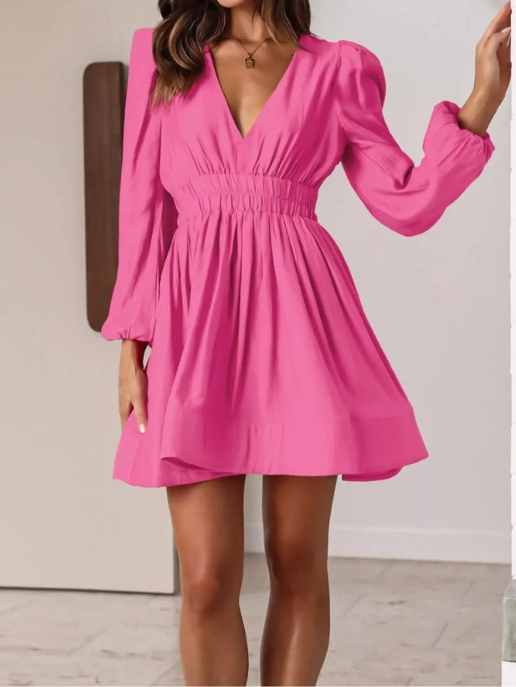 V-Neck Long Sleeve Mini Dress – view 10 | Lola Mariee