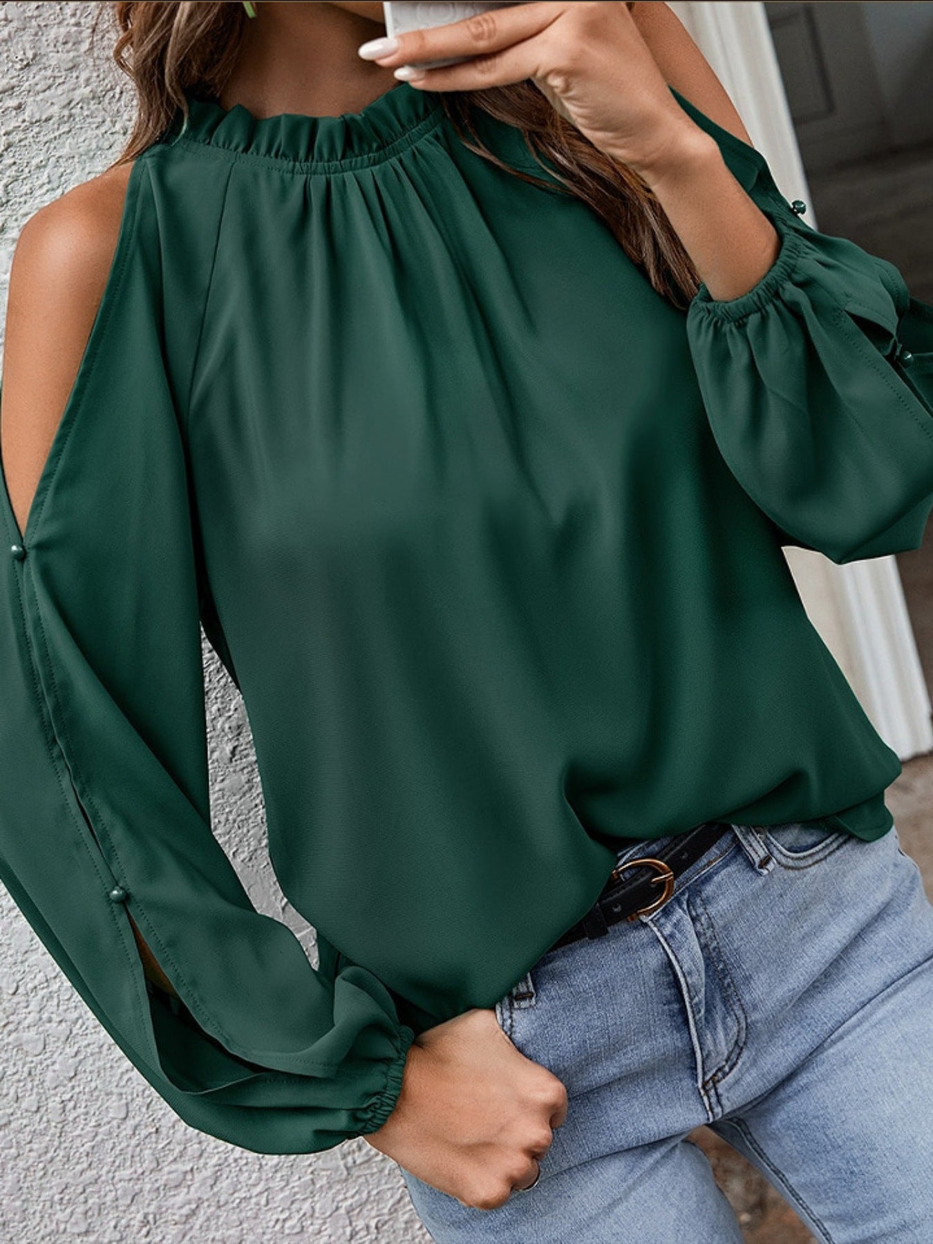 Cold Shoulder Frill Neck Blouse – view 9 | Lola Mariee