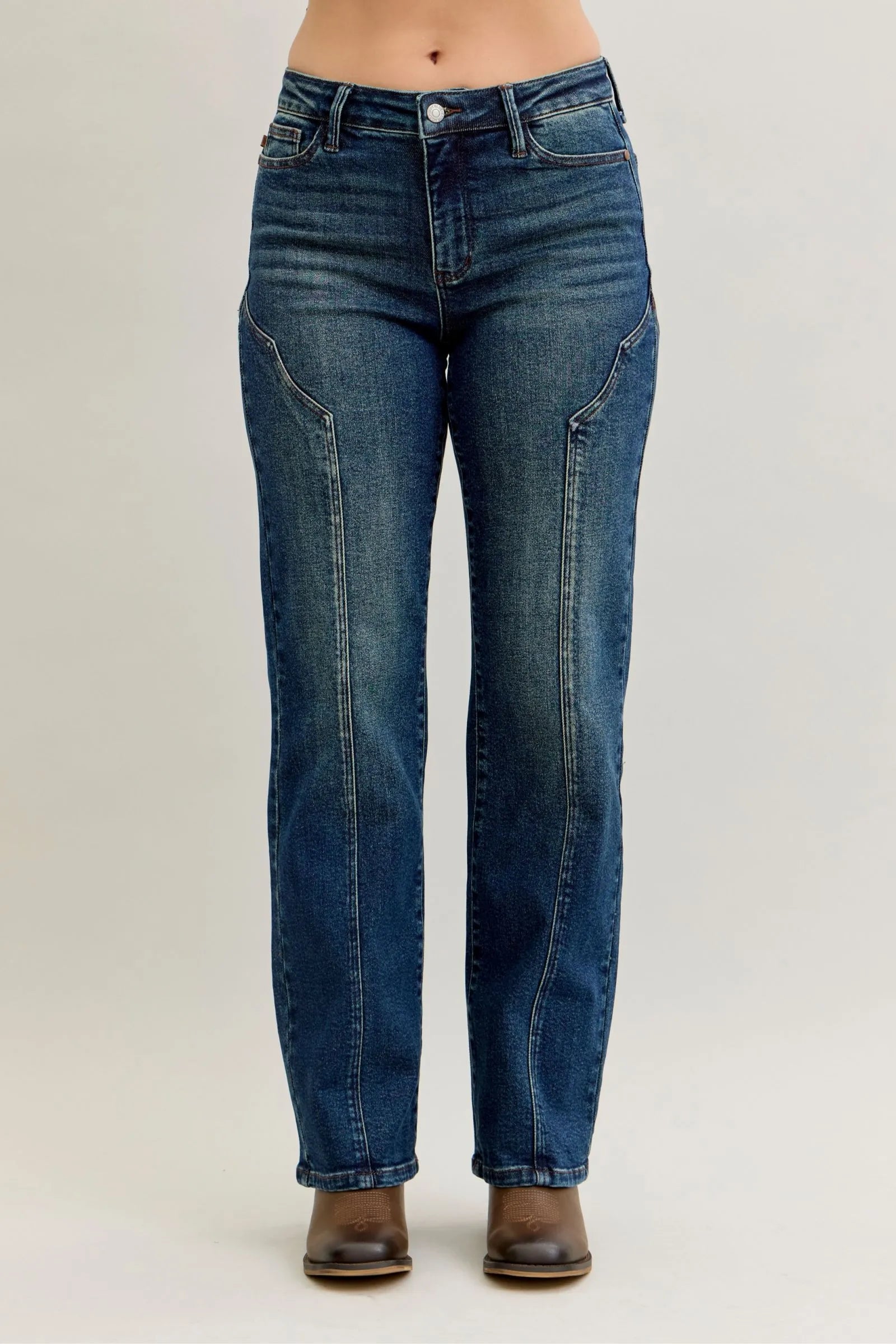 Judy Blue Full Size Seam Detail Straight Leg Jeans Plus Size - women's bottoms at Lola Mariee boutique