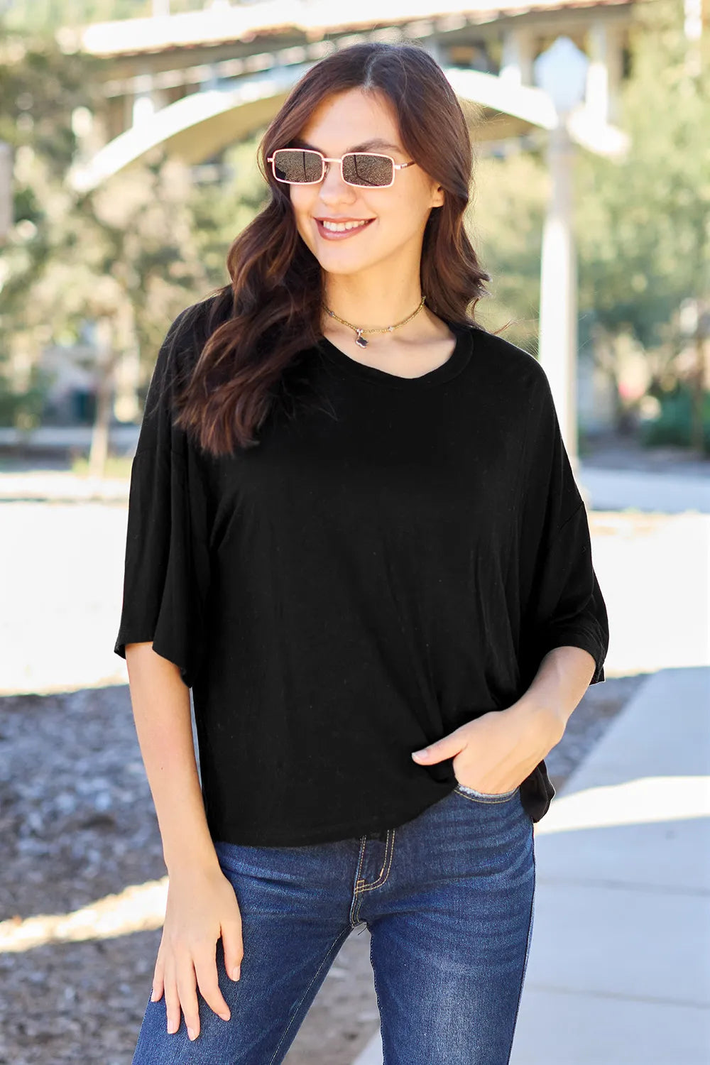 Basic Bae Full Size Round Neck Drop Shoulder T-Shirt – view 4 | Lola Mariee