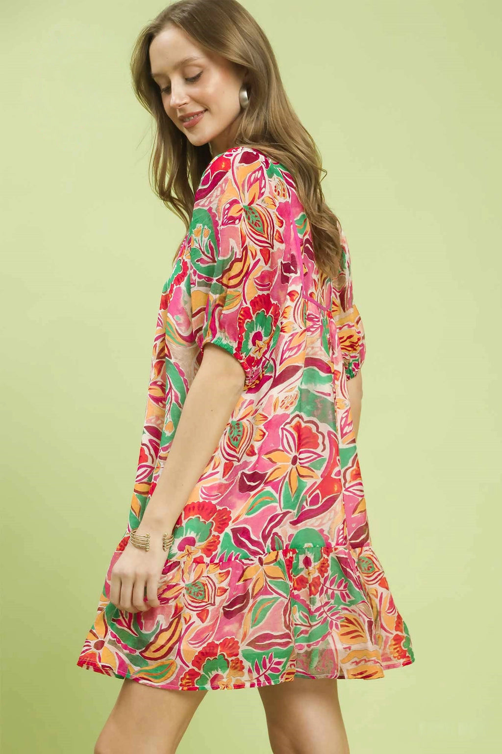 Umgee Abstract Print V-Neck Baby Doll Dress - Trendsi | Lola Mariee