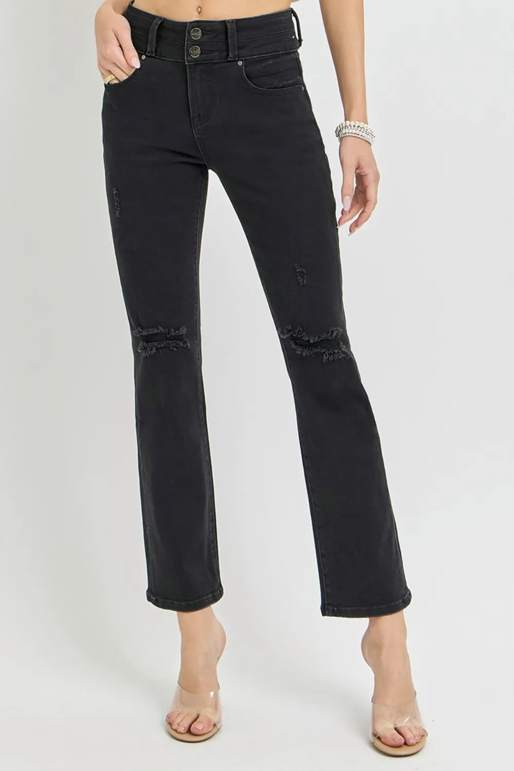 RISEN Full Size High Rise Wide Waistband Ankle Bootcut Jeans - women's shoes at Lola Mariee boutique